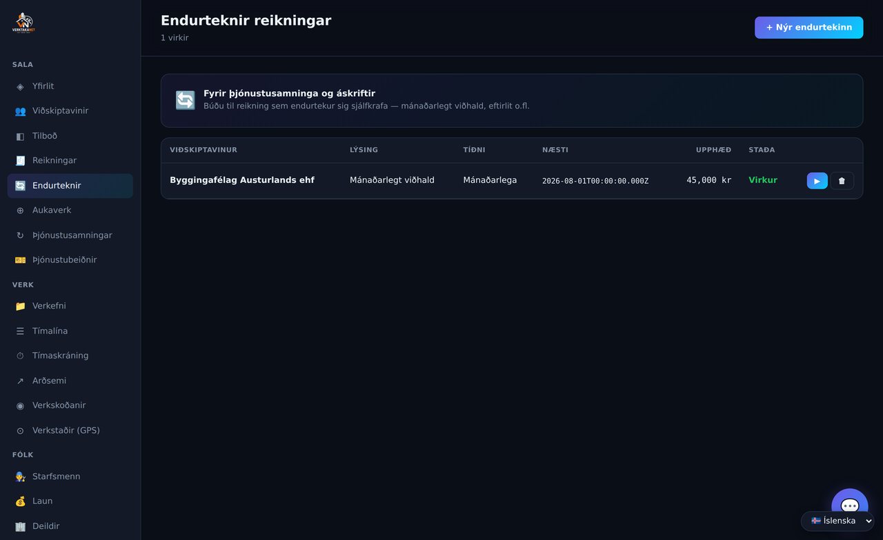 Yfirlit yfir endurtekna reikninga
